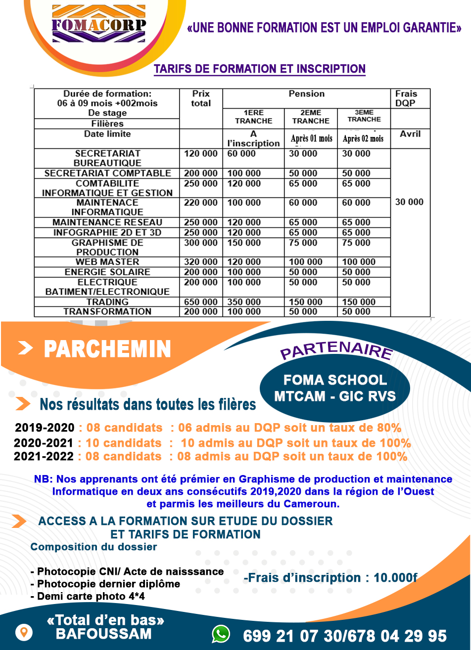 Tarifs de formation